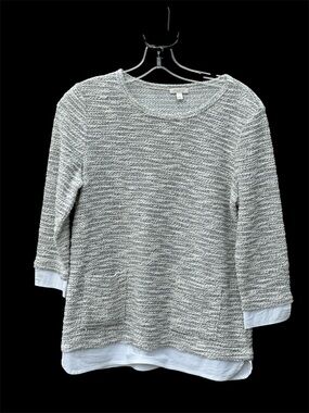Talbots Gray & White Layered Knit Pullover- SP- Pockets